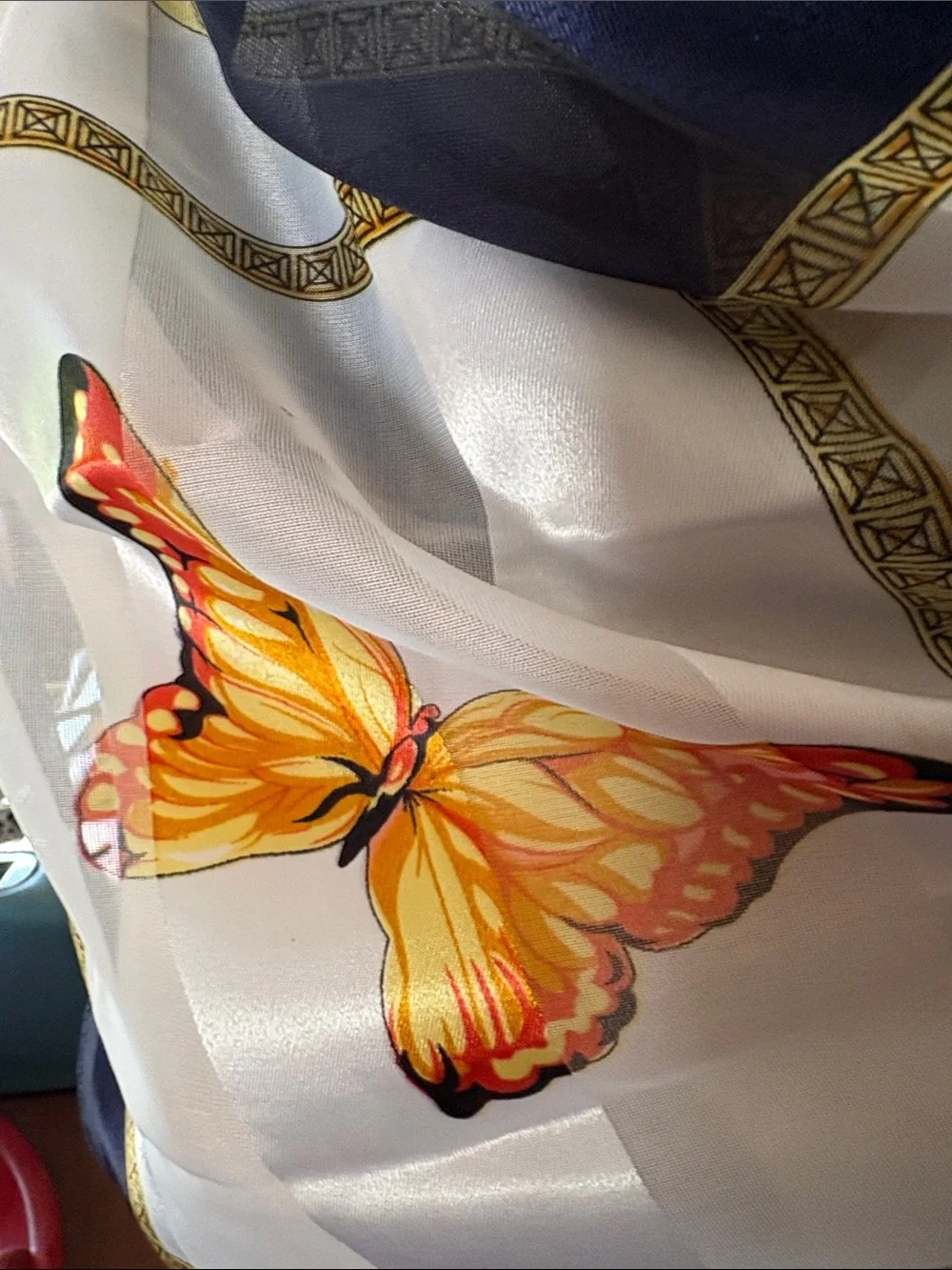 Vintage vibrant multi colored silk Butterfly print scarf